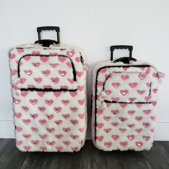 White Pink Faith Knight Faux Fur L Luggage - Picture 8 of 11
